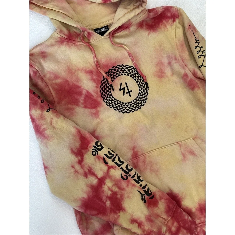Vintage Y2K Dragon Embroidered Tie Dye Tribal Hoodie Sweatshirt 2000s Pullover‎